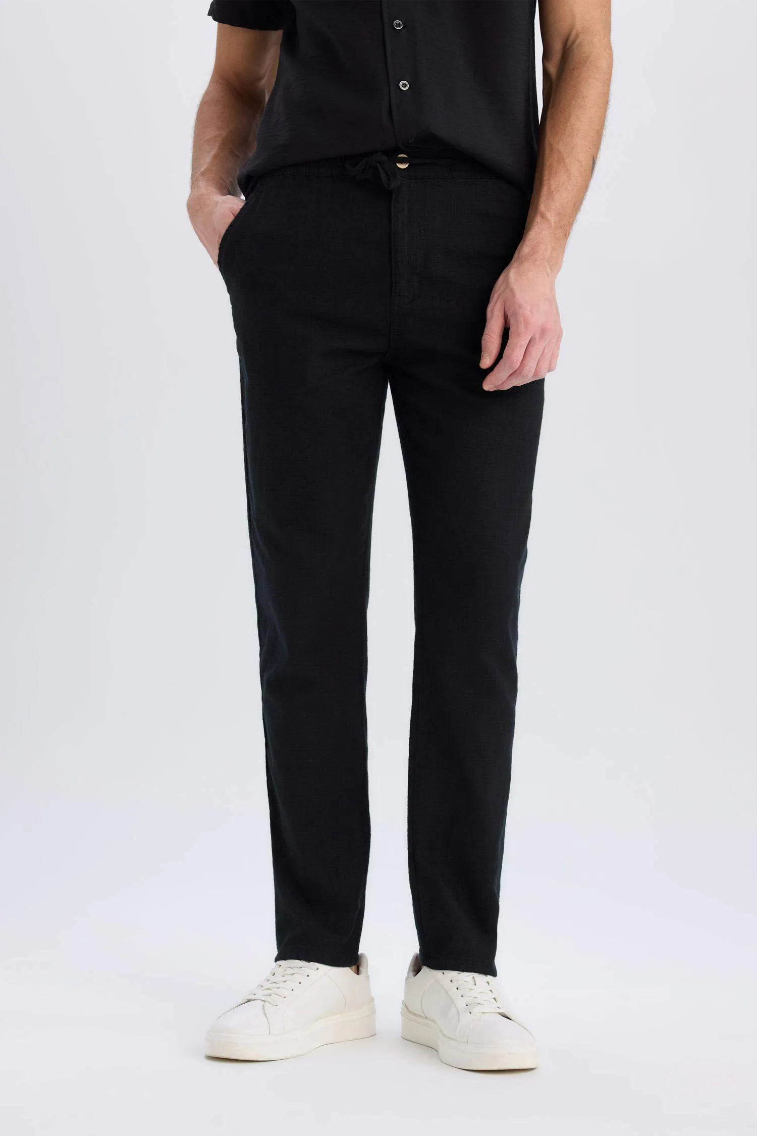 100% Cotton Summer Waisty Strap-on Jogger Pants Slim Fit Fit Fit Fit Fit With Flat Leg Pocket