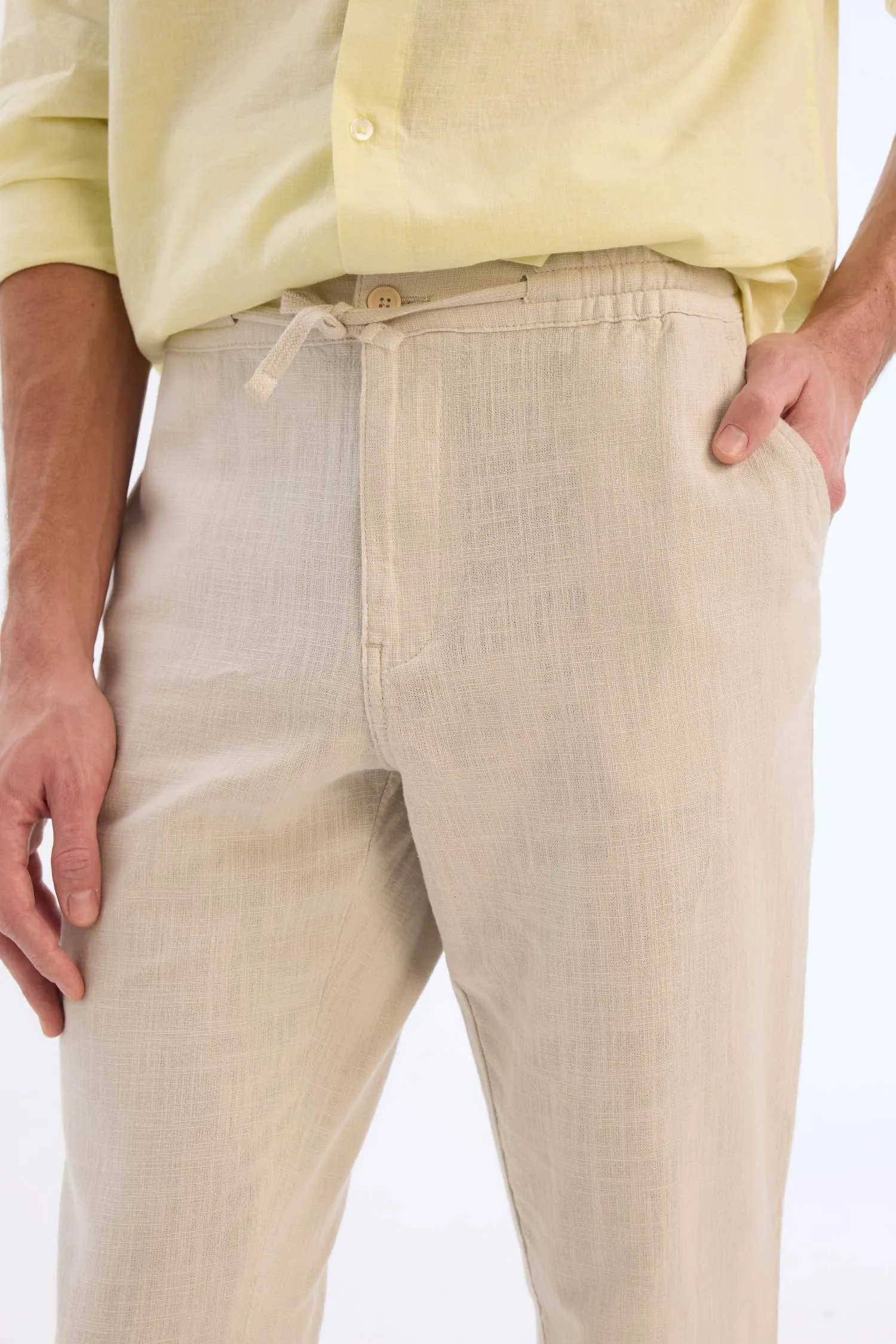 100% Cotton Summer Waisty Strap-on Jogger Pants Slim Fit Fit Fit Fit Fit With Flat Leg Pocket