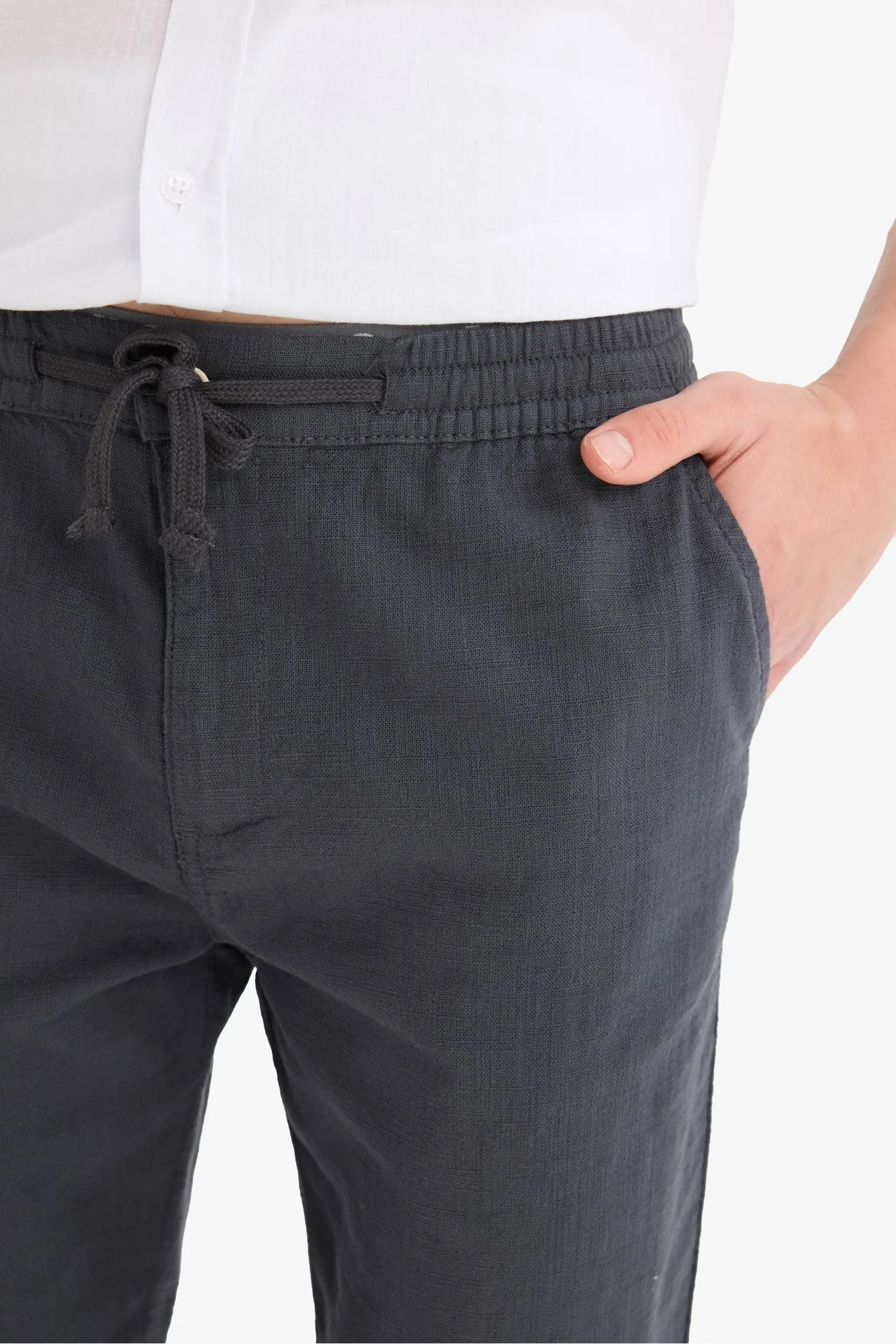 100% Cotton Summer Waisty Strap-on Jogger Pants Slim Fit Fit Fit Fit Fit With Flat Leg Pocket