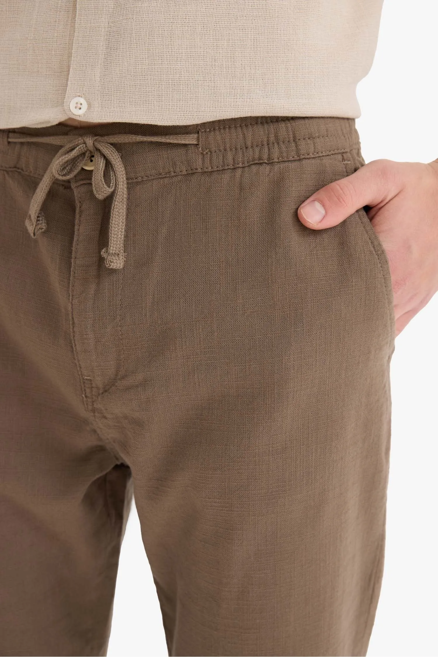 100% Cotton Summer Waisty Strap-on Jogger Pants Slim Fit Fit Fit Fit Fit With Flat Leg Pocket