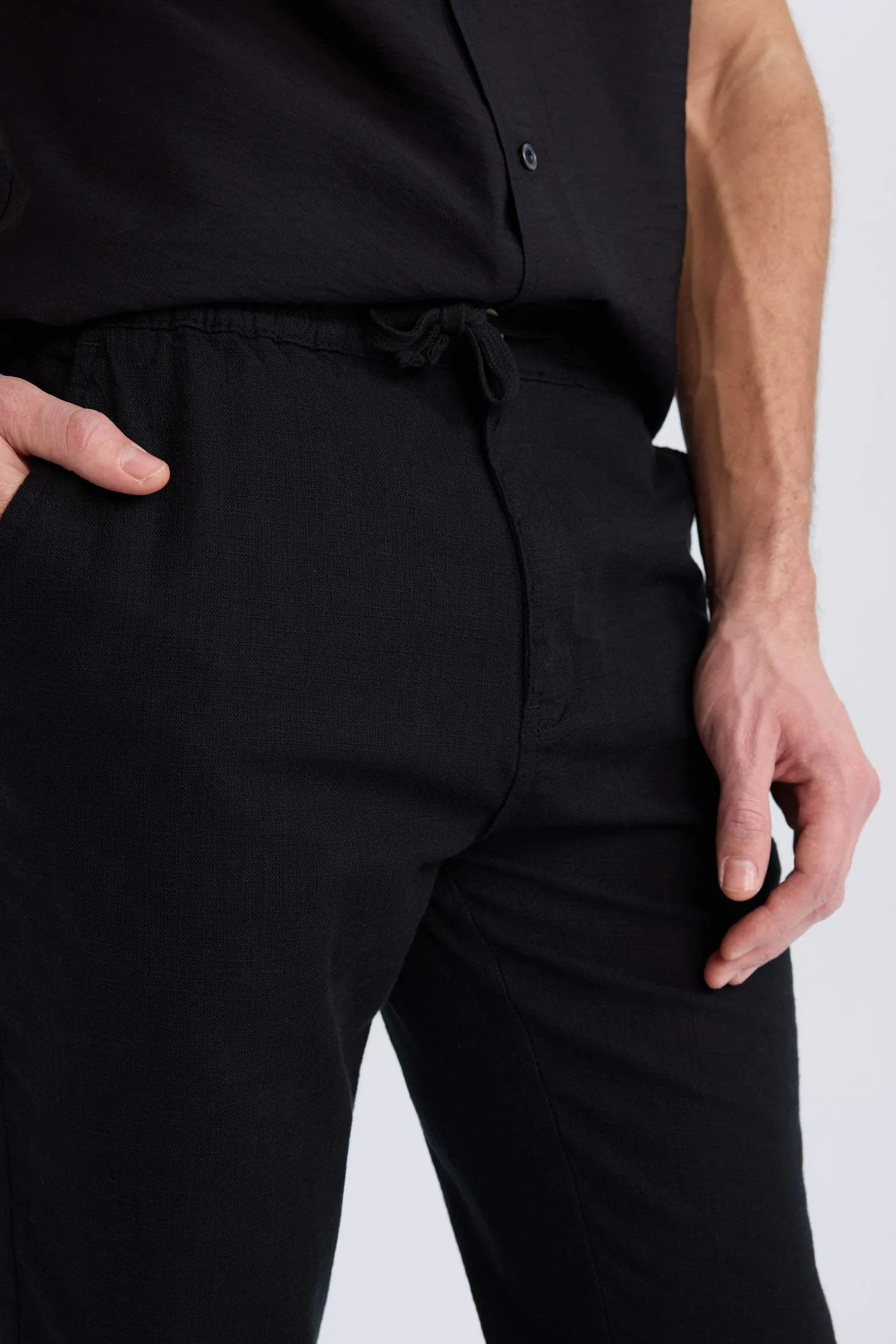 100% Cotton Summer Waisty Strap-on Jogger Pants Slim Fit Fit Fit Fit Fit With Flat Leg Pocket