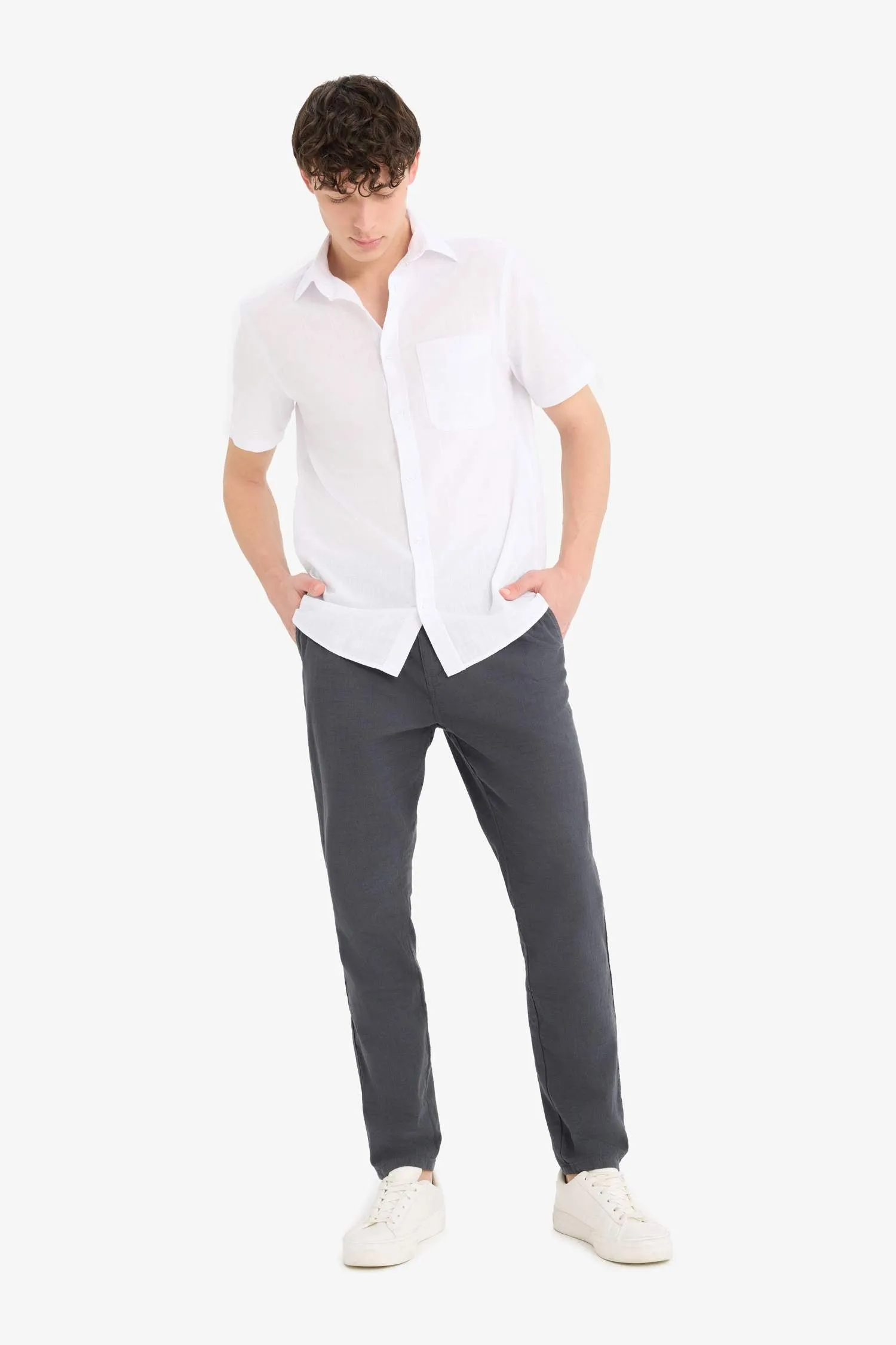 100% Cotton Summer Waisty Strap-on Jogger Pants Slim Fit Fit Fit Fit Fit With Flat Leg Pocket