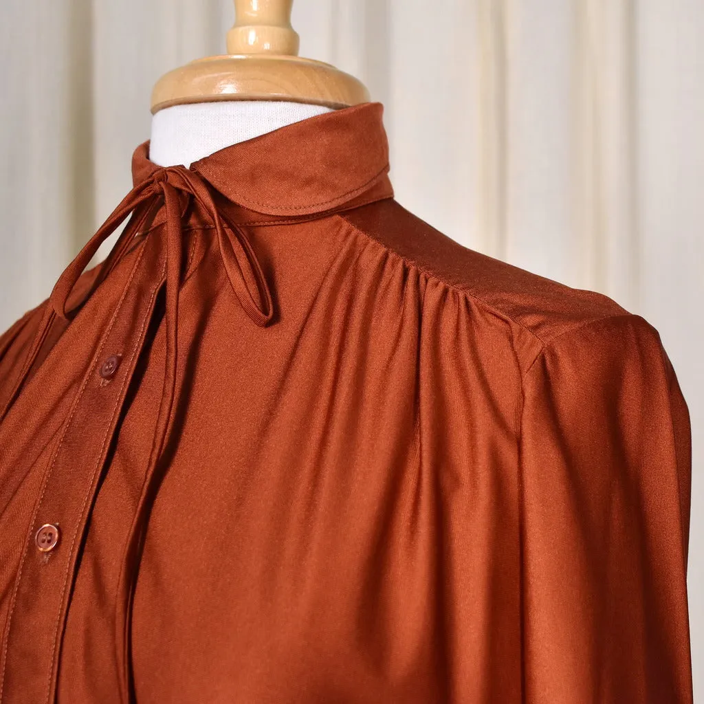 1970s Shimmery Rust Tie Blouse