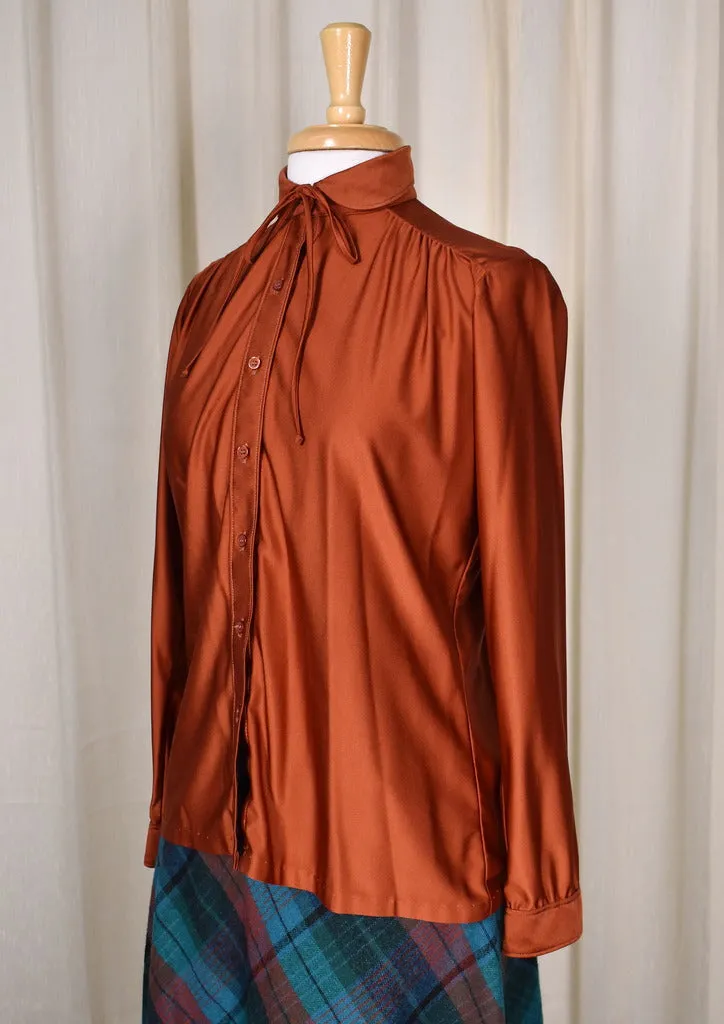 1970s Shimmery Rust Tie Blouse