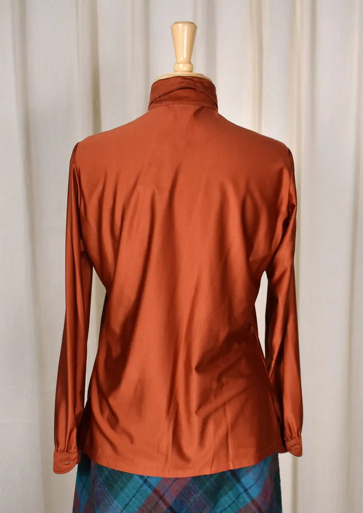 1970s Shimmery Rust Tie Blouse