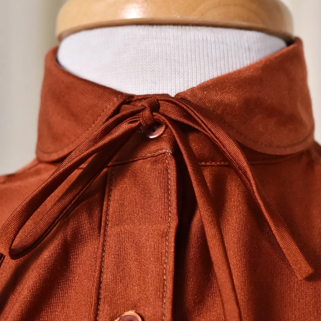 1970s Shimmery Rust Tie Blouse