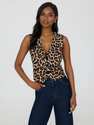 3-Button Animal Print Vest