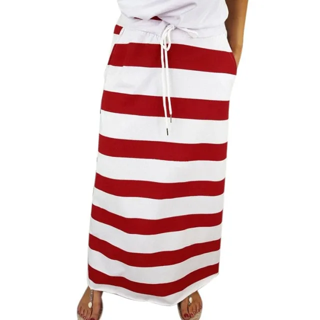 38# 2019 Women Stripe Hight Waist Maxi Long Skirt Fashion Plus Size Skirts Womens Harajuku Holiday Skirt Faldas Largas Mujer