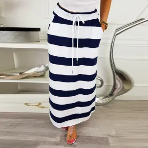 38# 2019 Women Stripe Hight Waist Maxi Long Skirt Fashion Plus Size Skirts Womens Harajuku Holiday Skirt Faldas Largas Mujer