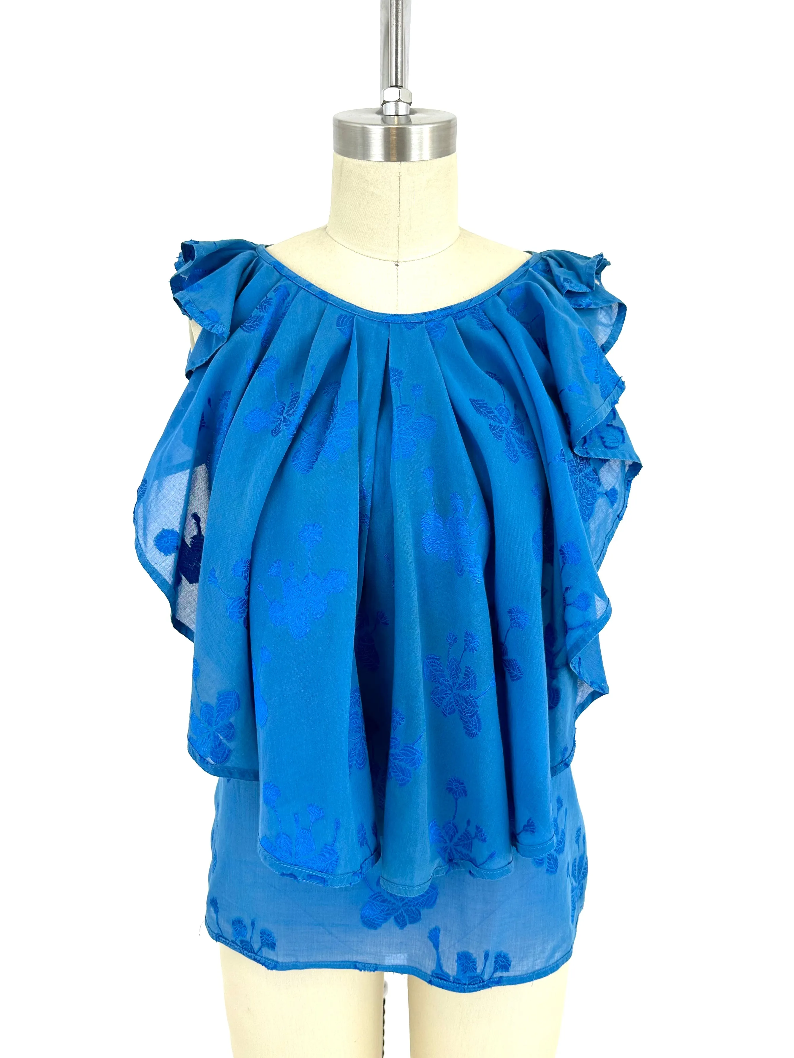80s Gianni Versace Floral Ruffle Top