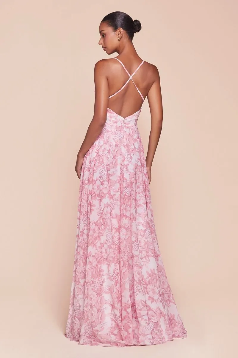 A-Line Soft Satin Print Dress (7444)
