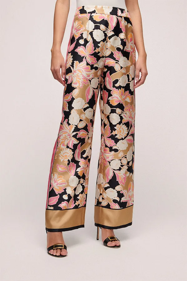 ABAD PINK BLACK FLORAL PRINT SILK TROUSERS