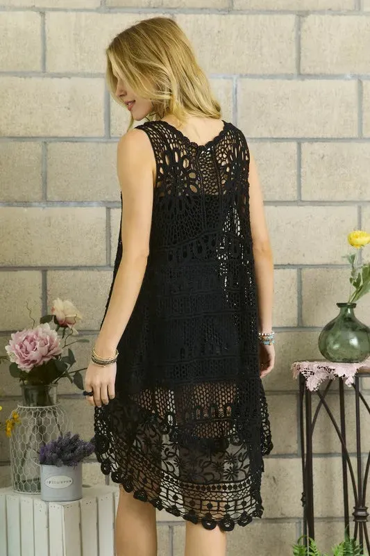 ADORA Crochet Lace Sleeveless Vest Cardigan
