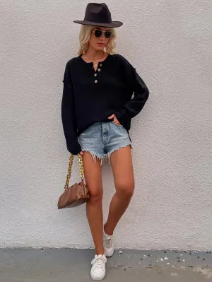 Adyn Collared Button Down Knit Sweater - Black