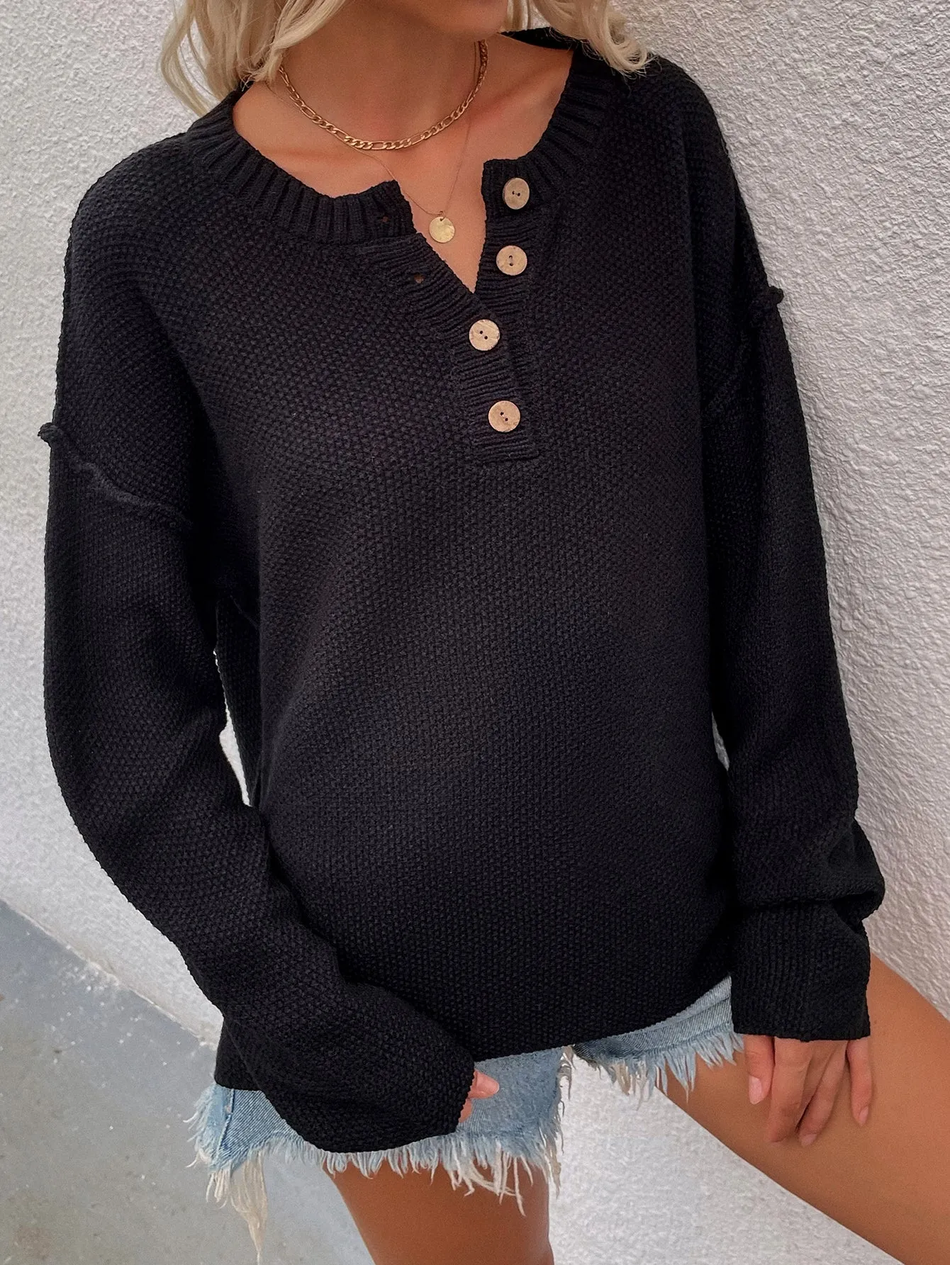 Adyn Collared Button Down Knit Sweater - Black