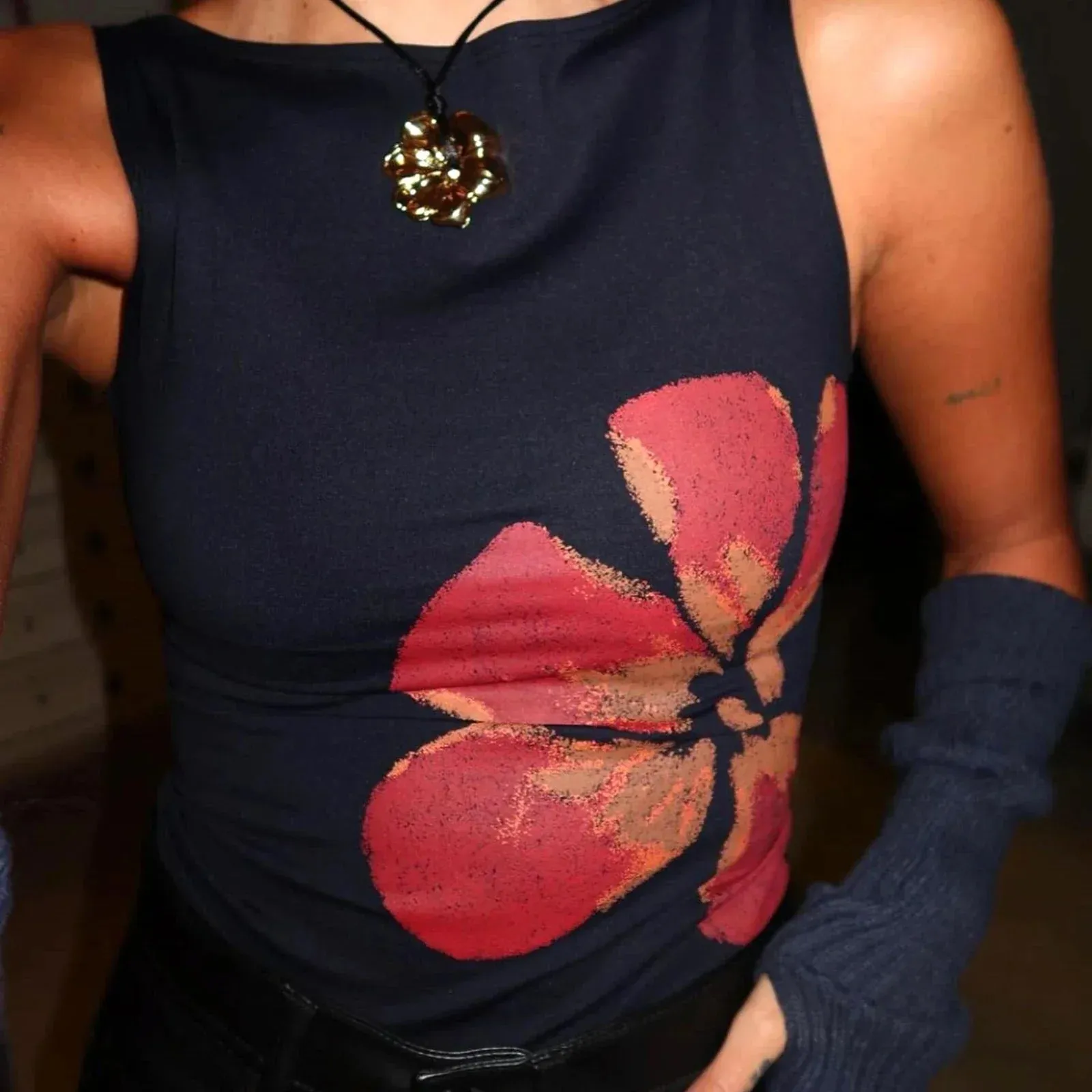 Aesthetic Y2K Floral Print Crewneck Sleeveless Graphic Crop