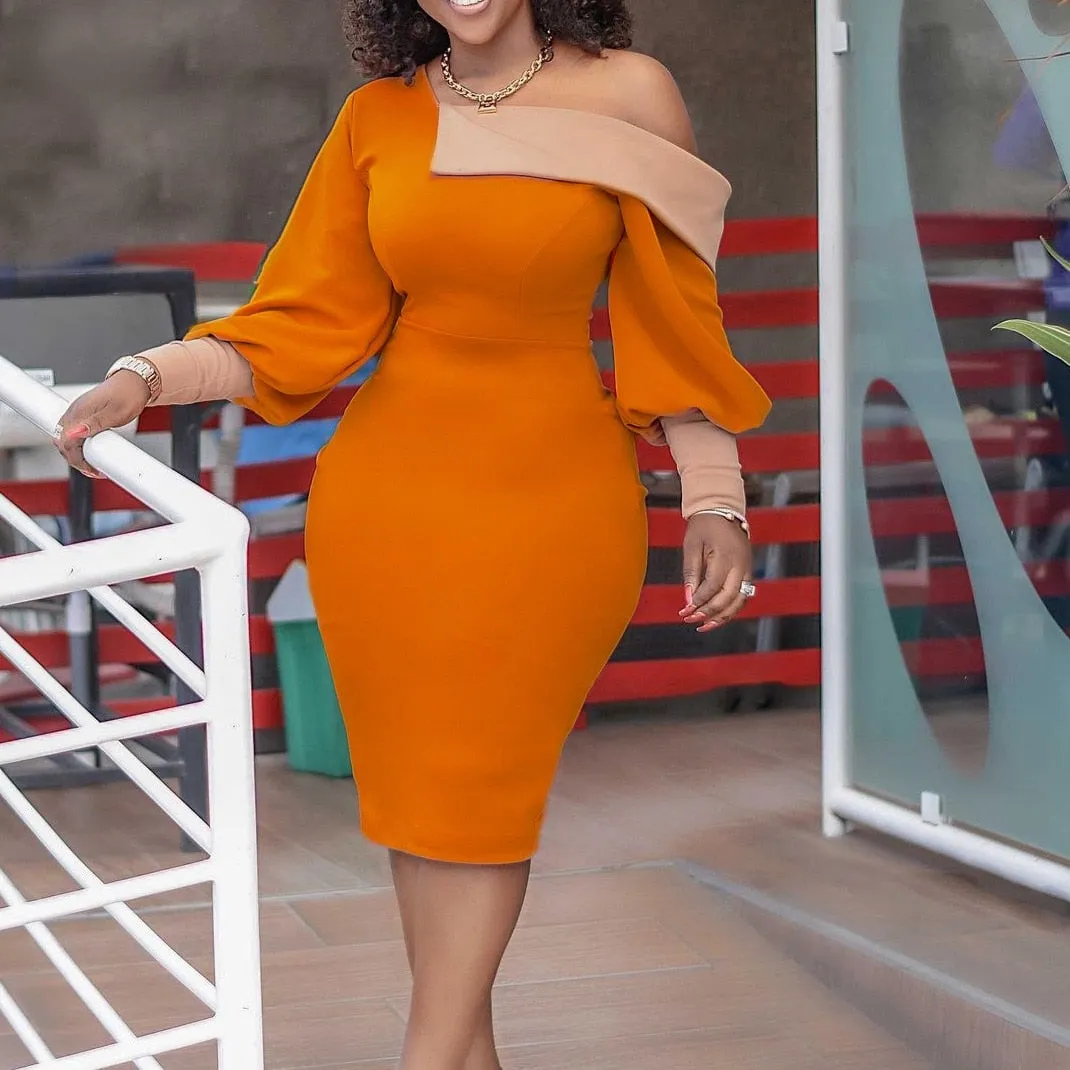 African Ladies Dresses Elegant Wrist High Waist V Neck Vintage Working Dress