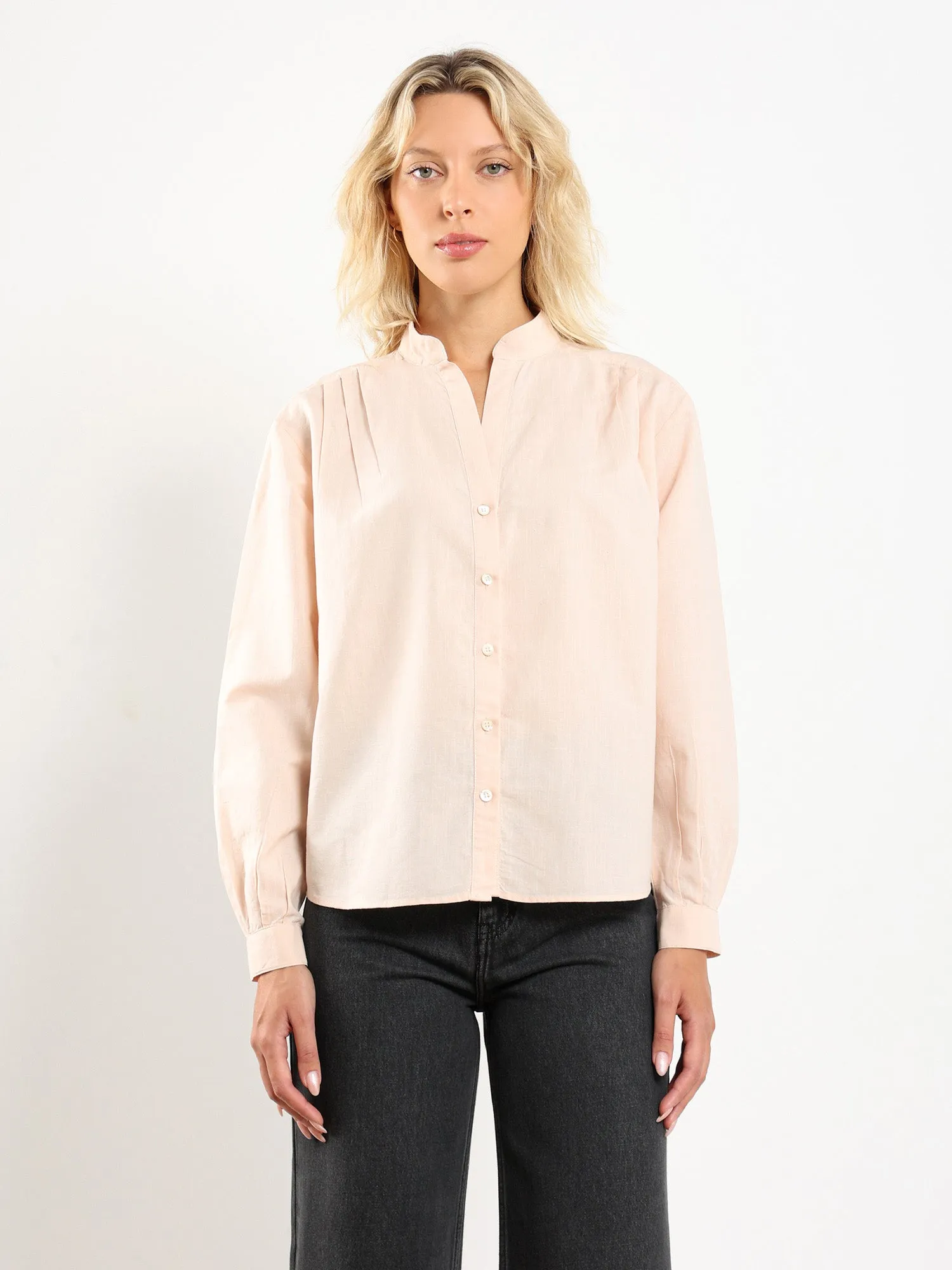 Akhen Pleated Shoulder Button Up
