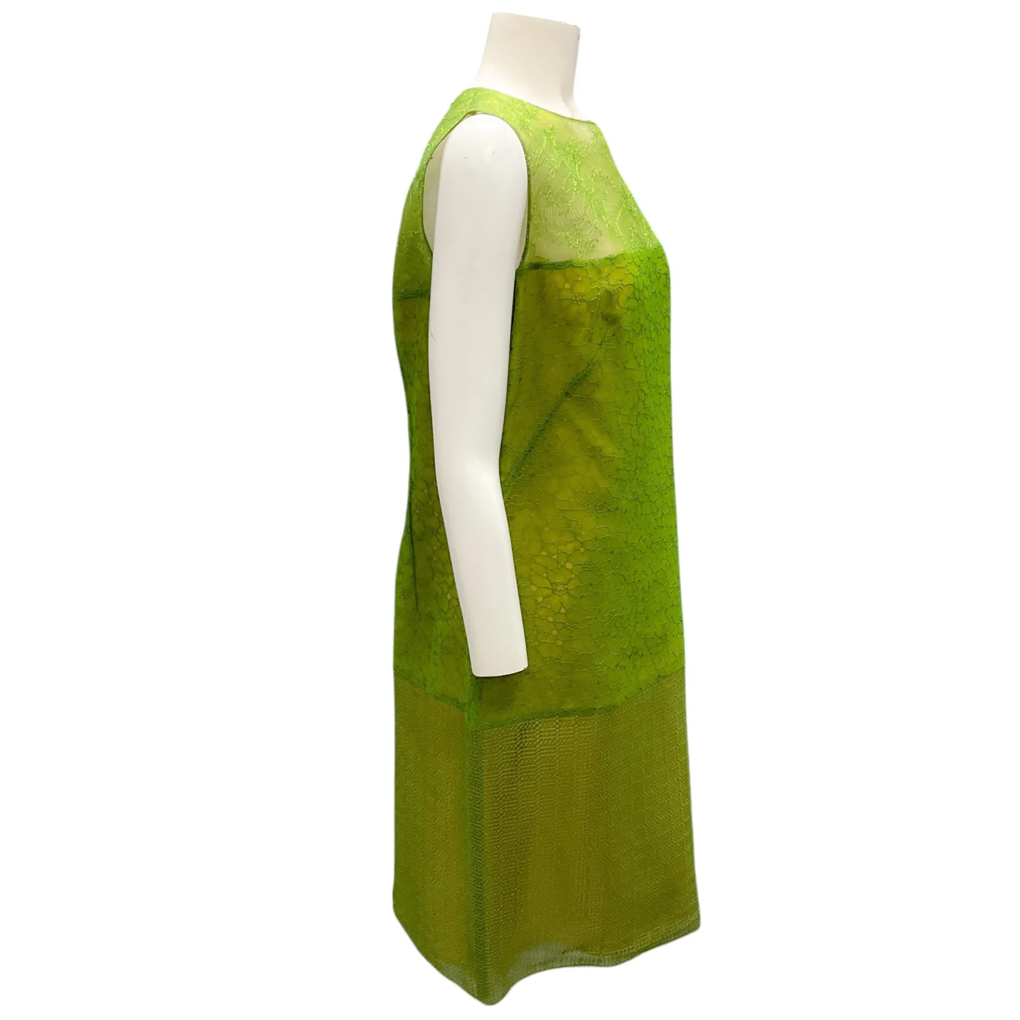 Akris Green Sleeveless Lace Midi Dress
