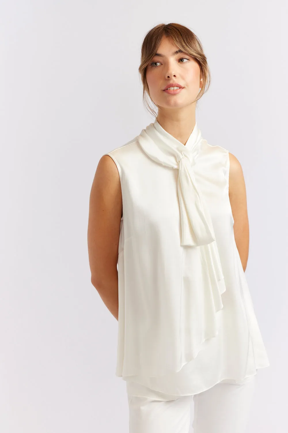 Alessandra | Pussy Bow Sleeveless Top