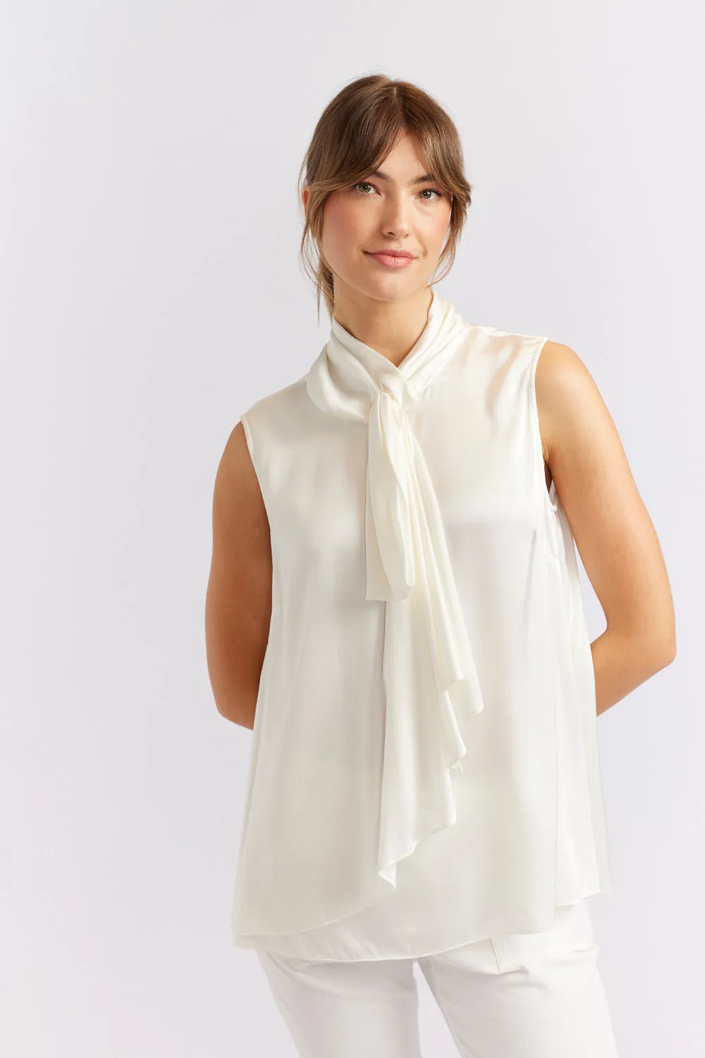 Alessandra | Pussy Bow Sleeveless Top