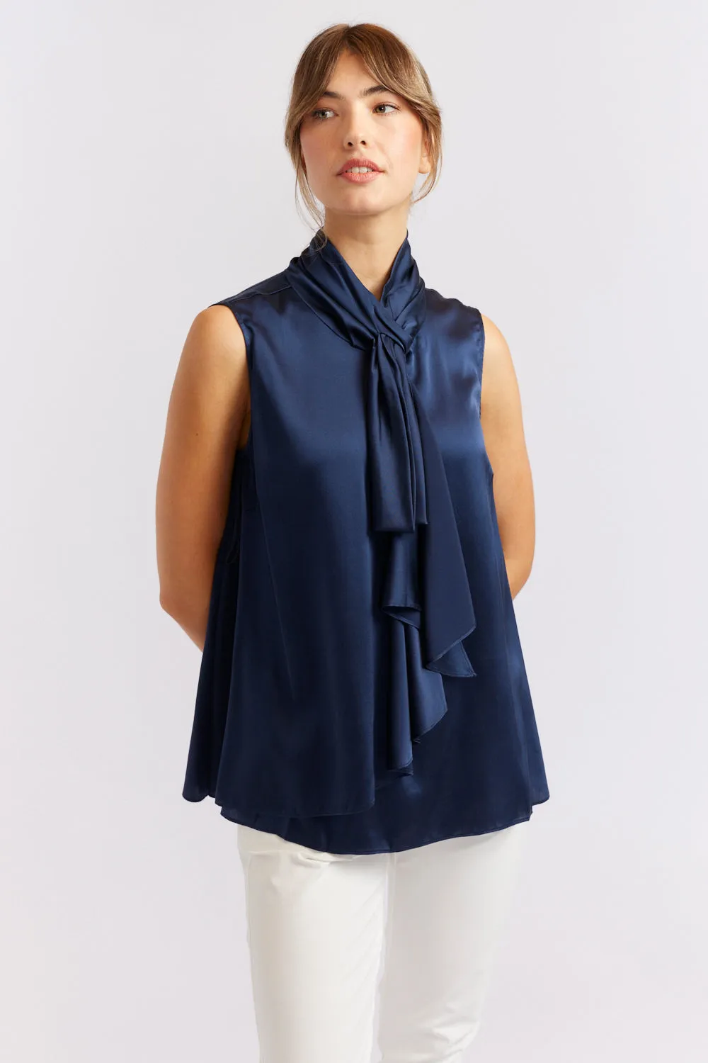 Alessandra | Pussy Bow Sleeveless Top