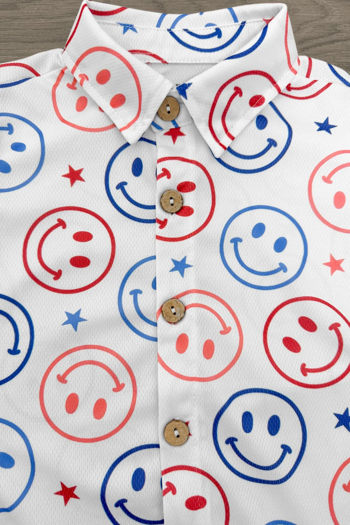 American Smiley Face Button Down Top