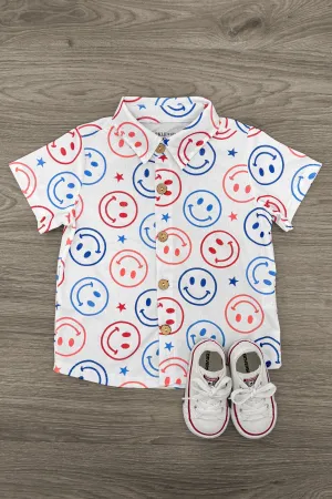 American Smiley Face Button Down Top
