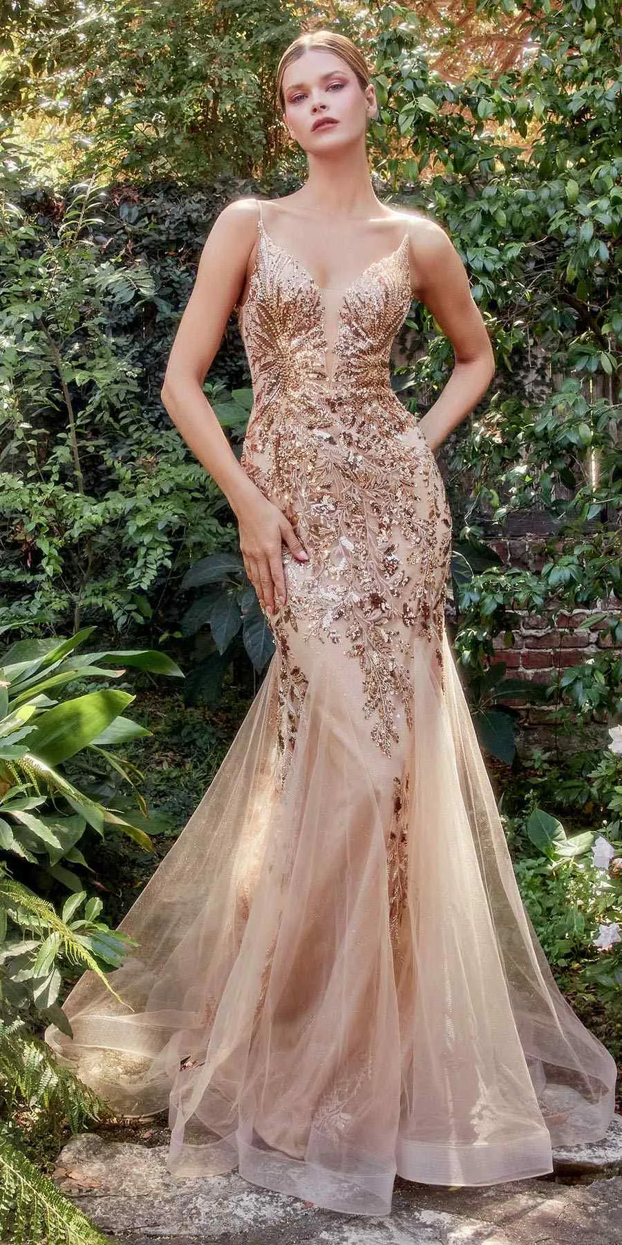 Andrea & Leo A1118 Long Fitted Mermaid Gown with Beaded Lace Applique
