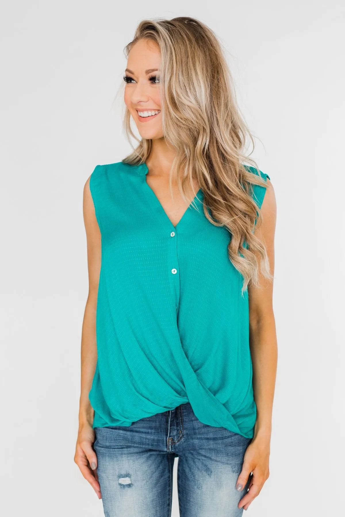 Anywhere With You Twist Tank Top- Turquoise