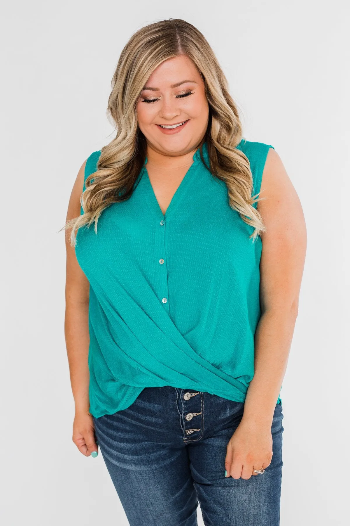 Anywhere With You Twist Tank Top- Turquoise