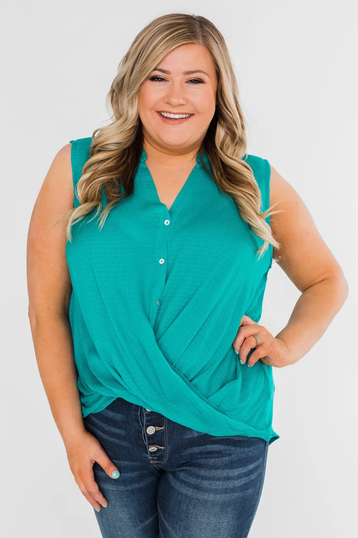 Anywhere With You Twist Tank Top- Turquoise