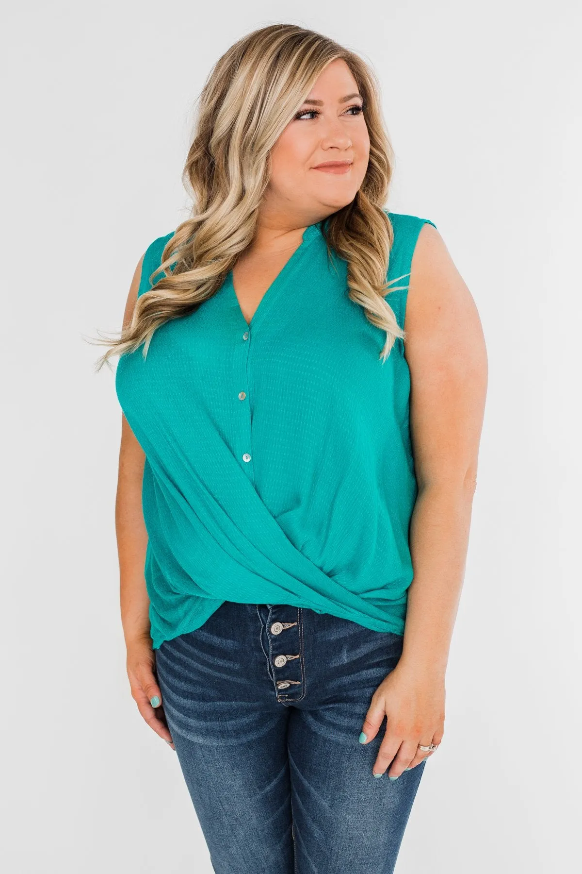 Anywhere With You Twist Tank Top- Turquoise