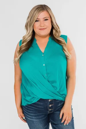 Anywhere With You Twist Tank Top- Turquoise