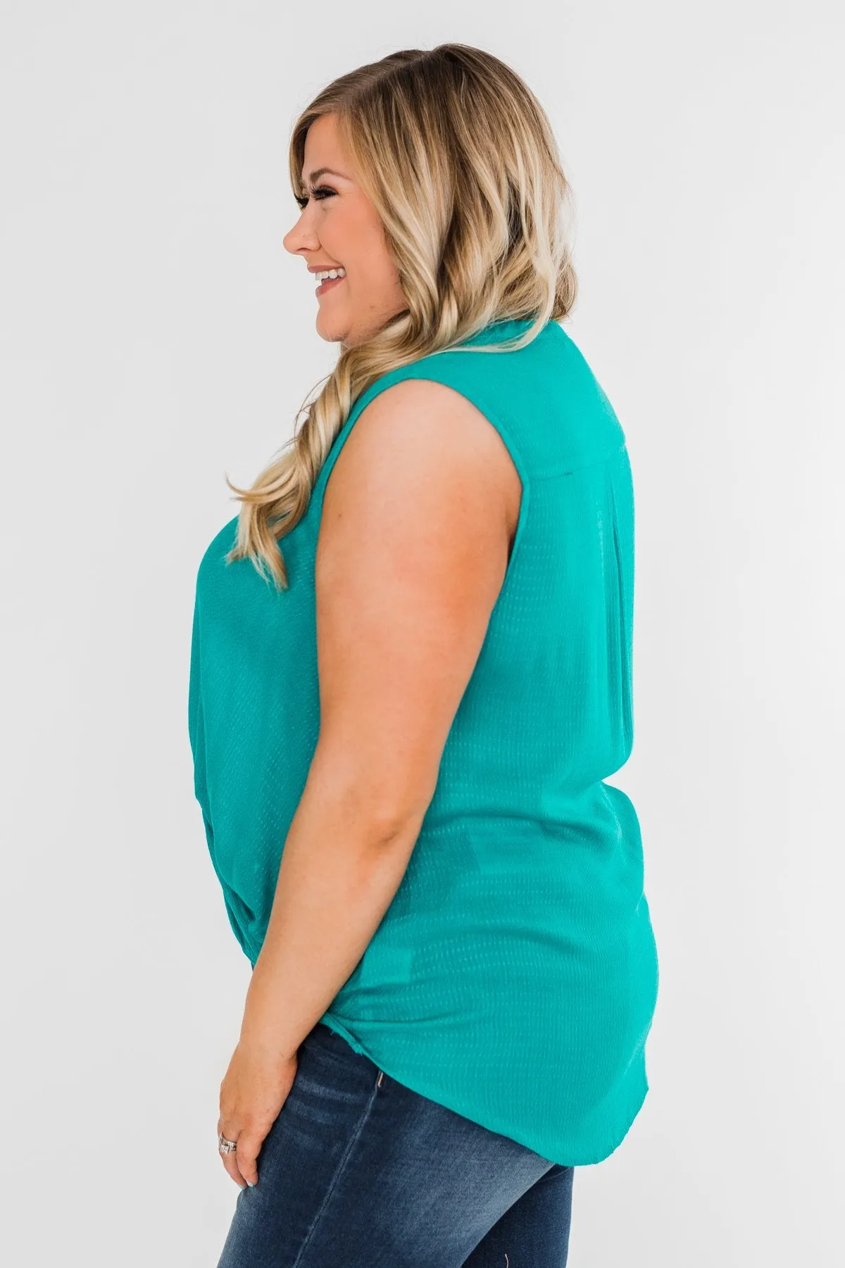 Anywhere With You Twist Tank Top- Turquoise