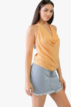 Apricot Ribbed Cowl Neck Sleeveless Top