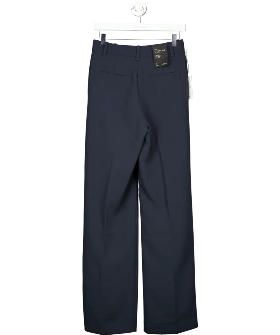 ARITZIA Navy Blue Crepe High-waisted, Wide-leg "the Effortless" Trousers UK 8 TALL
