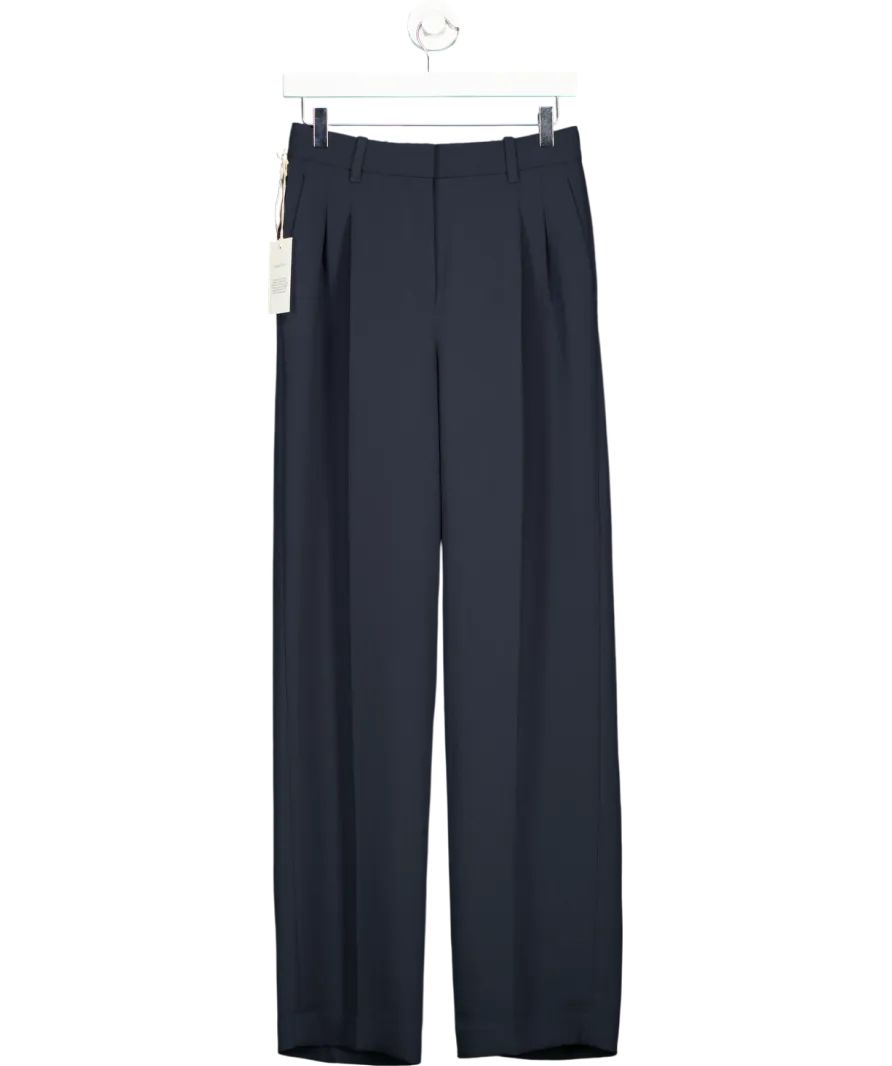 ARITZIA Navy Blue Crepe High-waisted, Wide-leg "the Effortless" Trousers UK 8 TALL