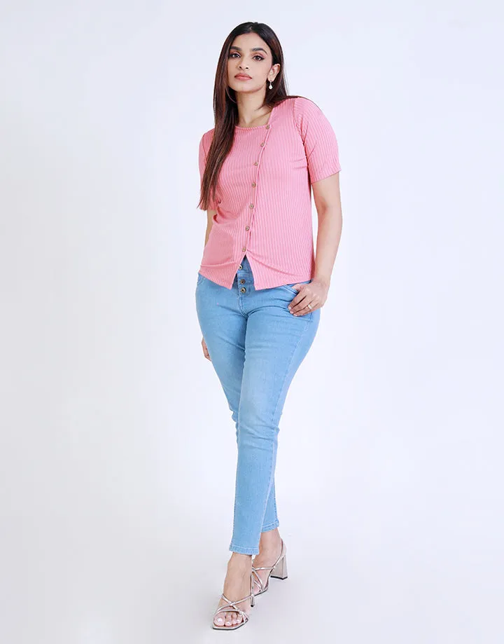 Asymmetrical Button-Down Top with V-neck