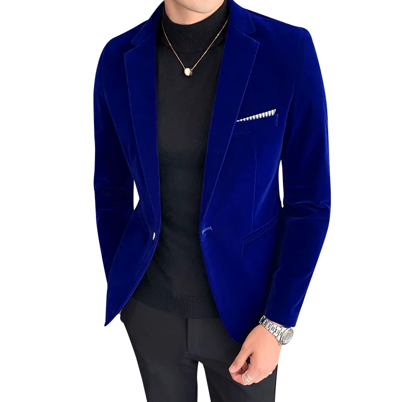 Autum Velvet Wedding Dress Coat Mens Blazer Jacket Fashion Casual Suit Jacket Stage DJ Men's Business Blazers Costume Homme