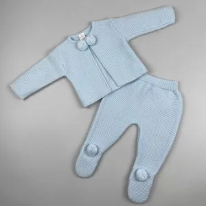 Baby Boy 2 Piece Knitted Outfit - Trousers & Jacket - Blue