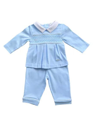 Baby Boys Blue Smocked Playsuit