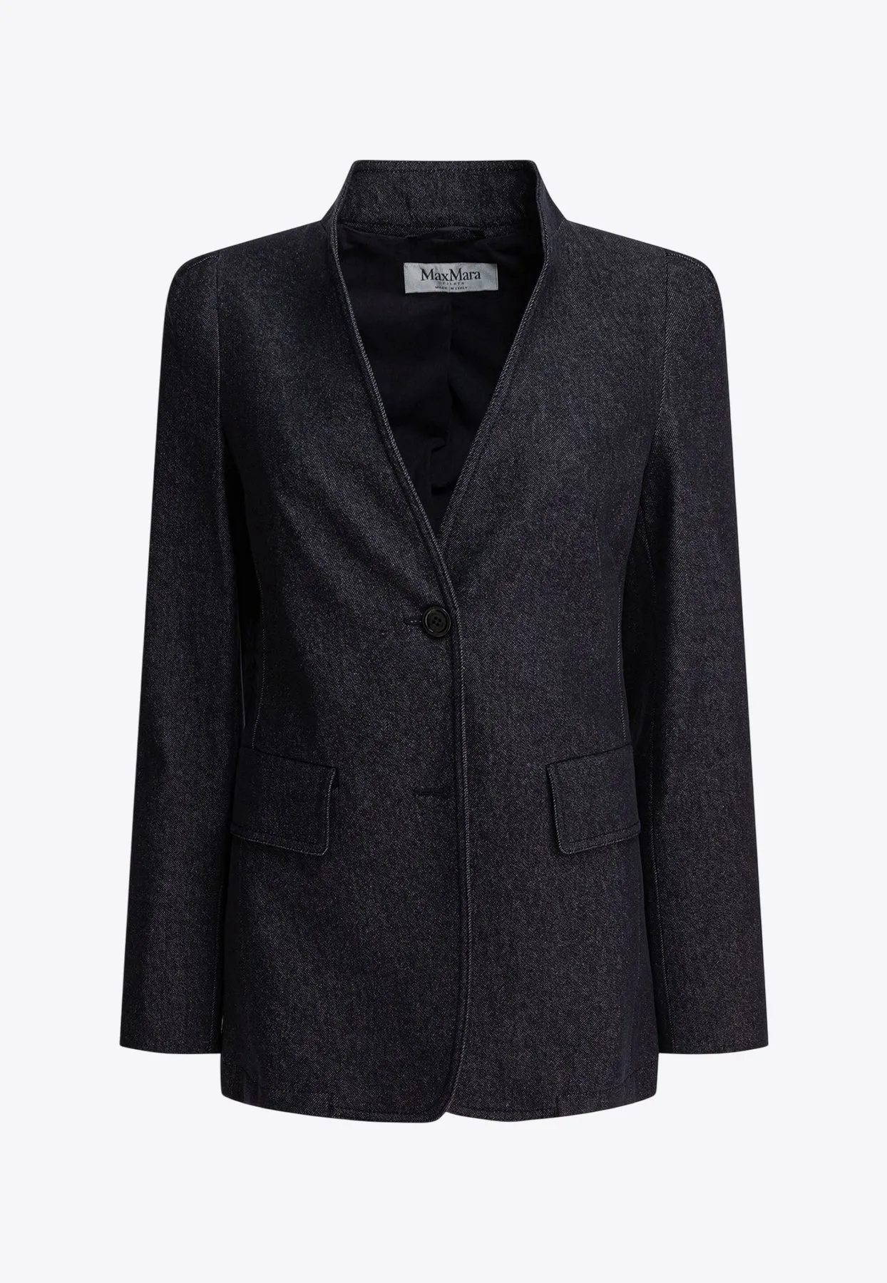 Beatrice Collarless Denim-Effect Blazer