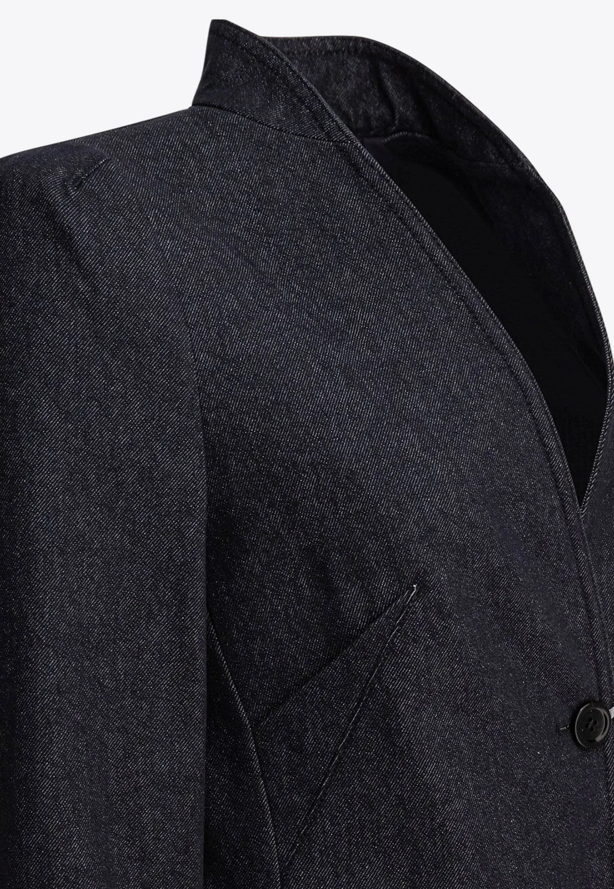 Beatrice Collarless Denim-Effect Blazer