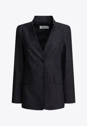 Beatrice Collarless Denim-Effect Blazer