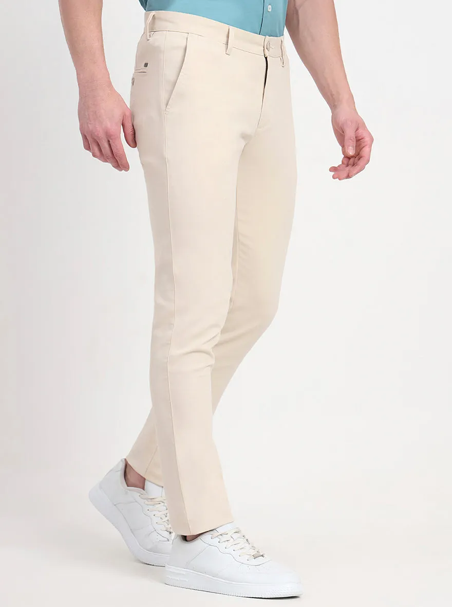 Beige Solid Slim Fit Casual Trouser | JadeBlue