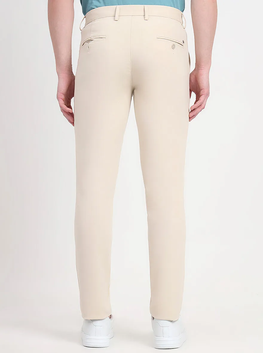 Beige Solid Slim Fit Casual Trouser | JadeBlue