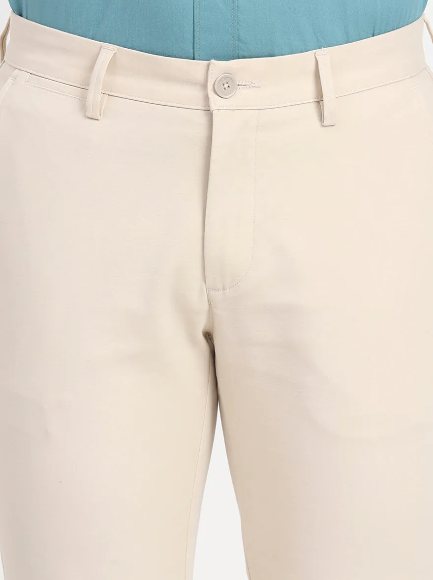 Beige Solid Slim Fit Casual Trouser | JadeBlue