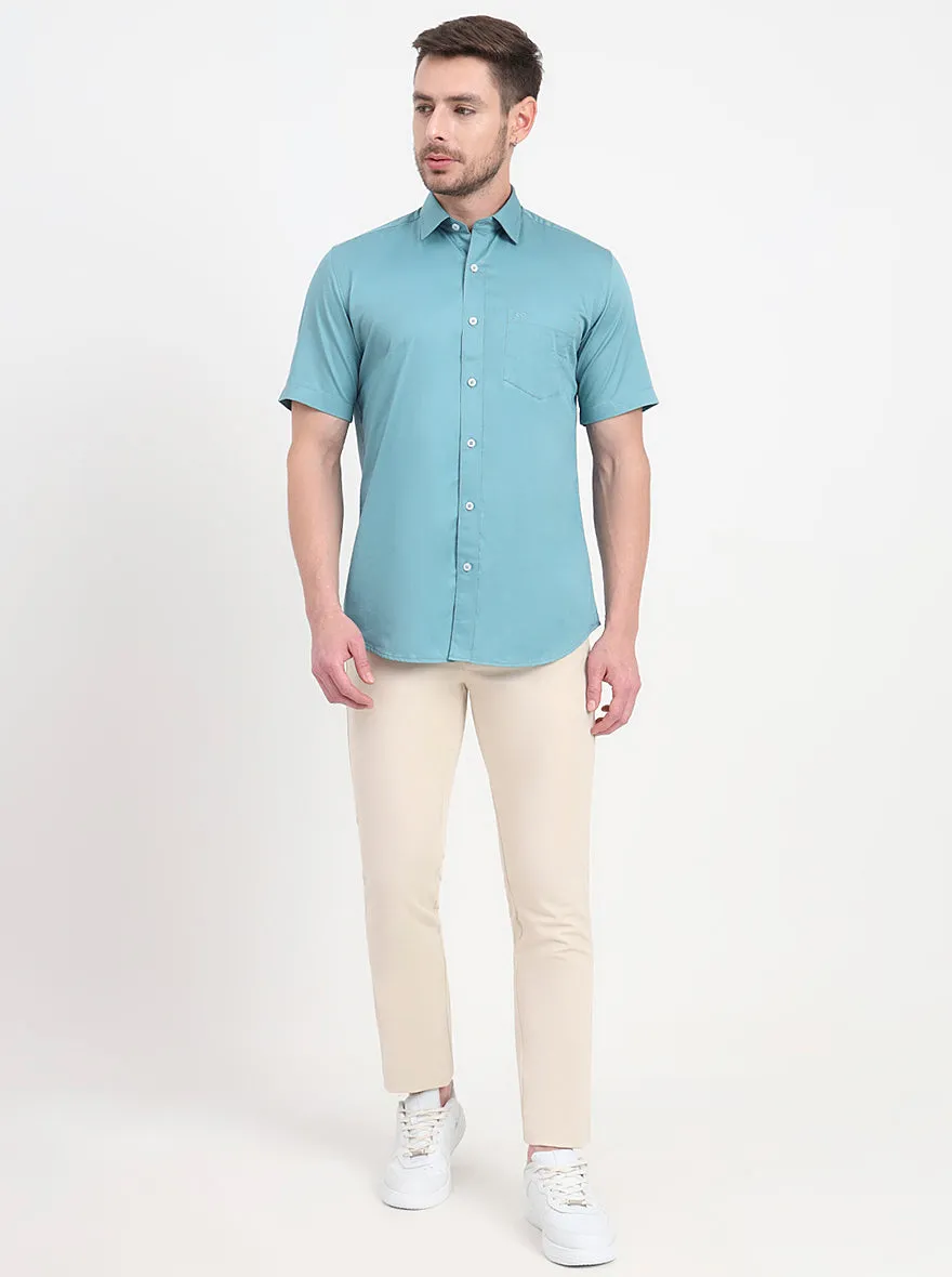 Beige Solid Slim Fit Casual Trouser | JadeBlue