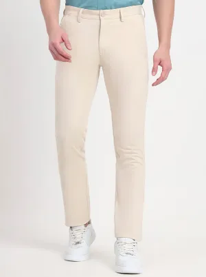 Beige Solid Slim Fit Casual Trouser | JadeBlue